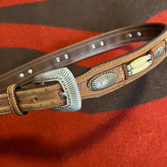 Justin Accessories - Western leather belt with bone beads.